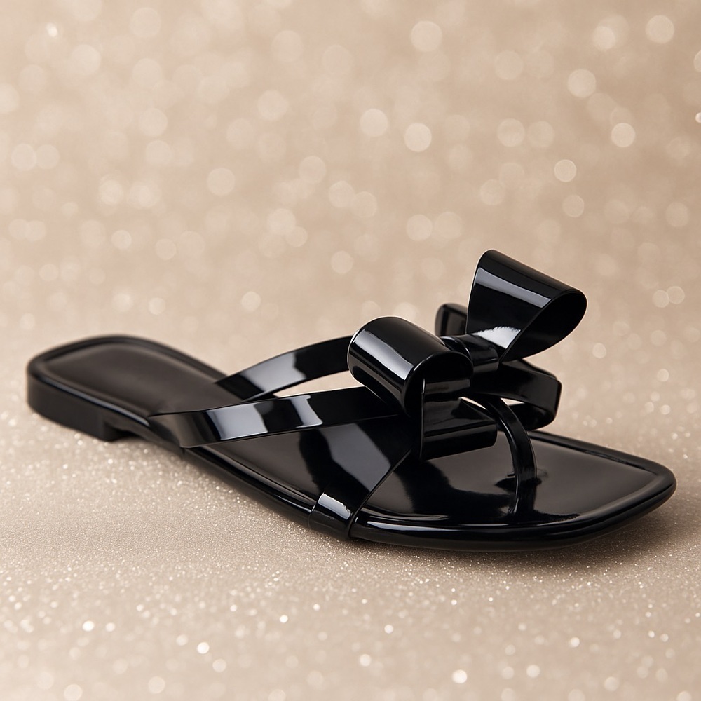 BCBGeneration Lima Jelly Black bow Sandals slide flats size 6M